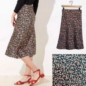 Loft Petites Floral Midi Skirt Black Multicolor Size MP